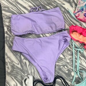 Strapless, purple bikini